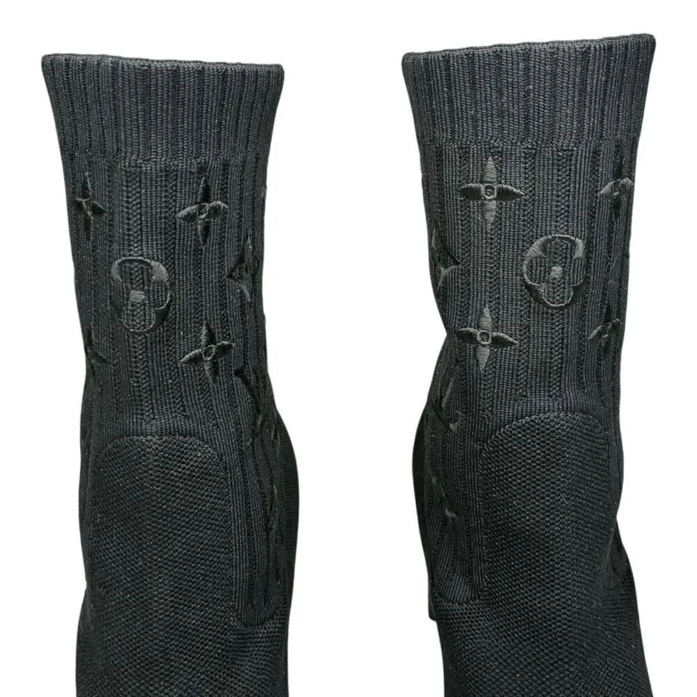 Louis Vuitton Silhouette Sock Ankle Boots Monogram Heel Logo Knit EU 36.5 US 6.5